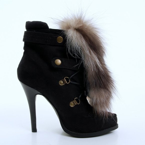 Chinese Laundry Faux Fur Lace Up Heeled Boots in Black Women Size 5.5 - Picture 8 of 12